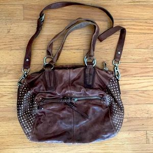 Vintage chic- worn honey brown leather purse.